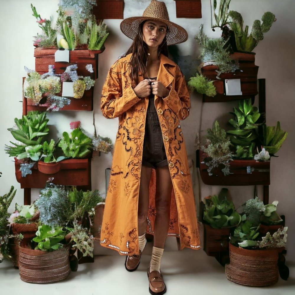 Free People Susanna Cutwork Longline Duster Jacket Sizes XS Festival Statement - Picture 13 of 14